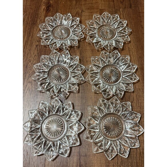 FEDERAL GLASS 1950’s Clear Glass Petal Pattern 6 1/4” Plates 12 Point 6 PCs - Picture 1 of 9